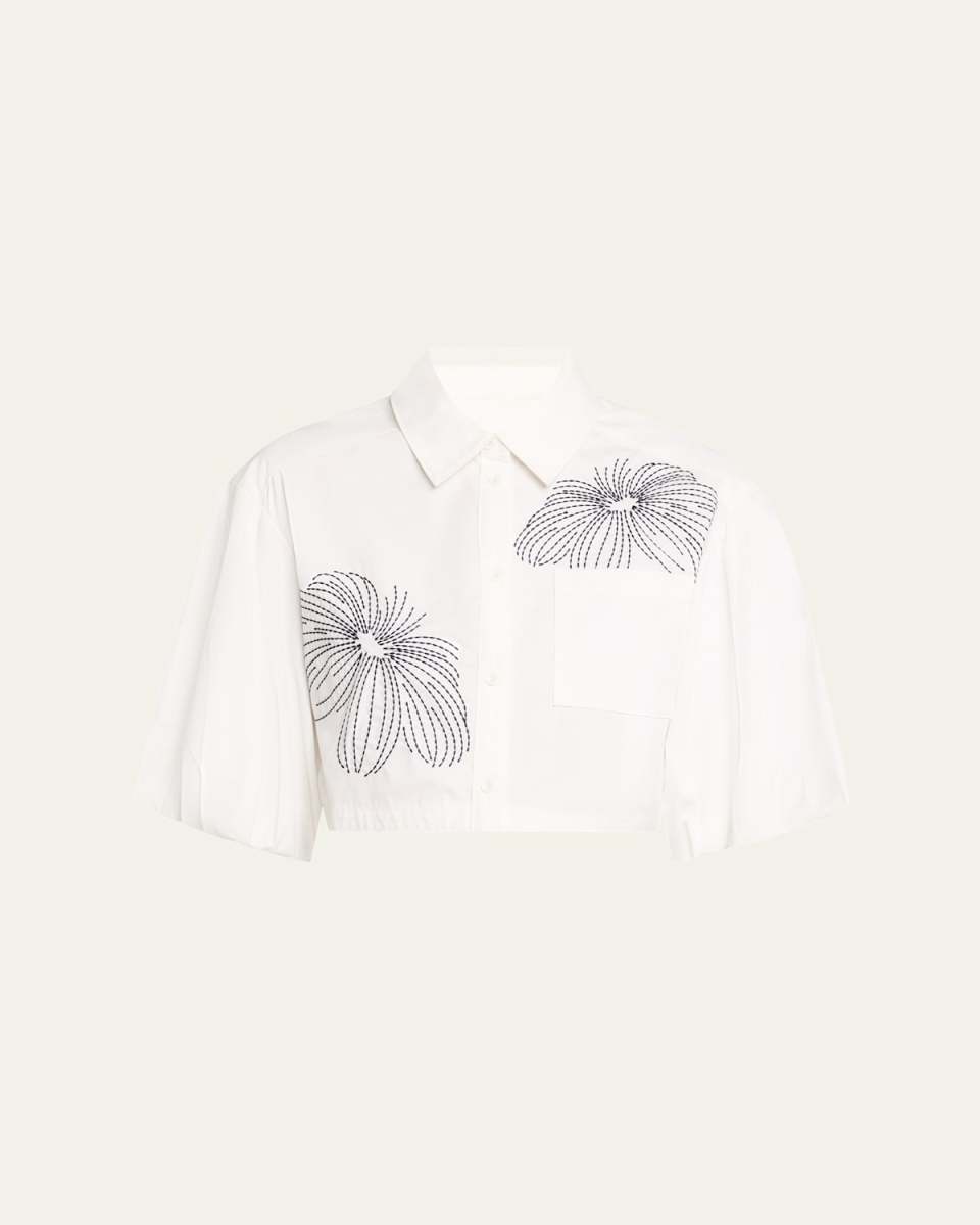 Rhea Sunburst Puff-Sleeve Top